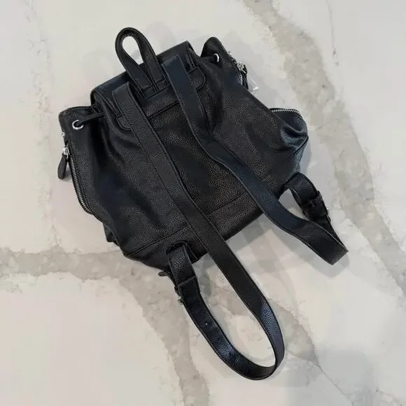 Forever 21 Black Faux Leather Drawstring Backpack Purse Tassel Adjustable Straps - Picture 2 of 9